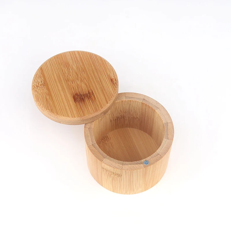 Kitchen Storage Box Container Magnetic Lid Jars,Round Bamboo Salt Pepper Seasoning Box