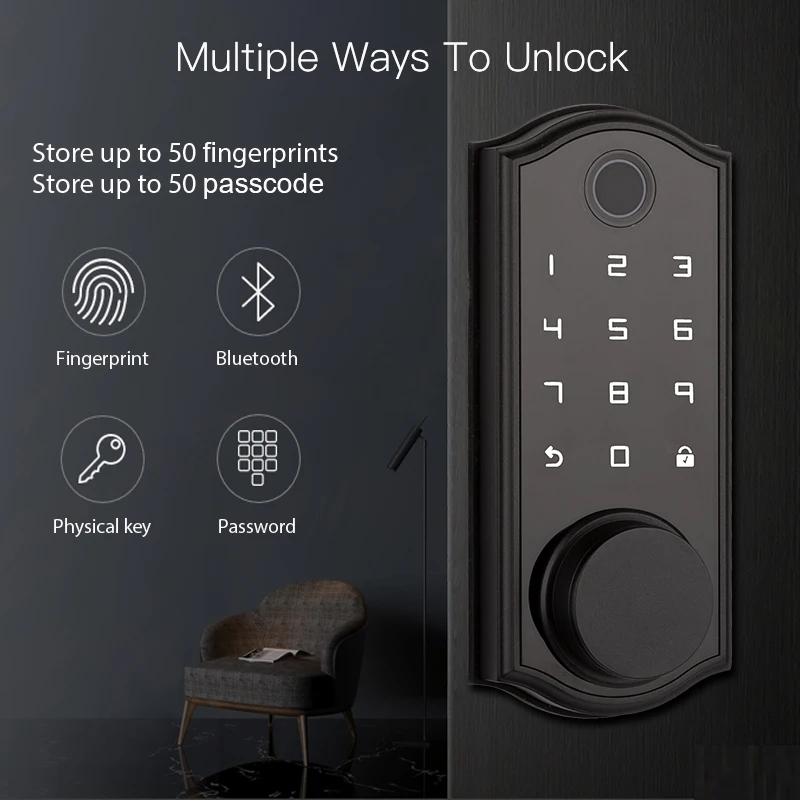 Tuya BLE Smart Aluminum Door Lock Biometric Fingerprint Security Anti-theft Digital Keyless Lock Smart Fingerprint Door Lock