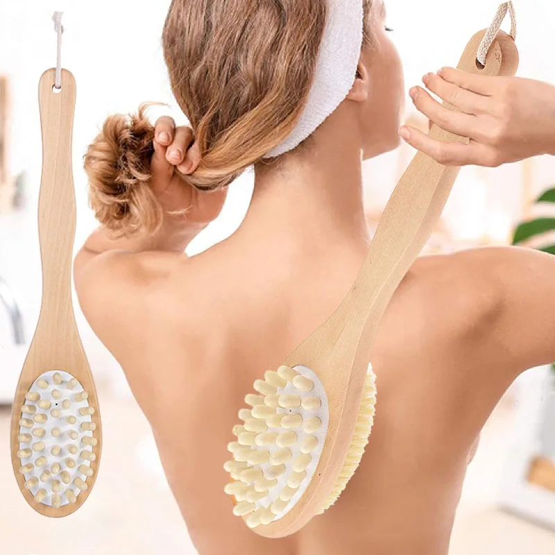 Ergonomically Shower Back Cleaning Scrubber Washing Long Boar Nylon Stiff Bristle Bath Exfoliating Massager Body Brushes For Men