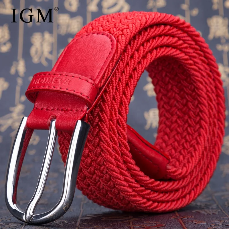 IGM Premium Red Canvas Fabric Elastic Braided Belt Stretch Woven Belt