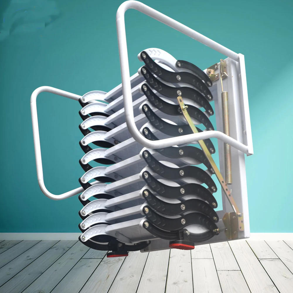 Customized Retractable Telescopic Loft Access Ladder On Vertical With Panel