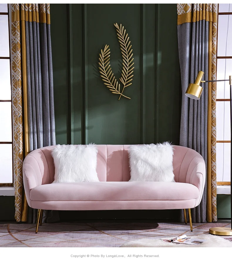 Cheap Fashion Golden Metal White Gray Pink Fabric Single Double Petal Luxury Velvet Sofa Set
