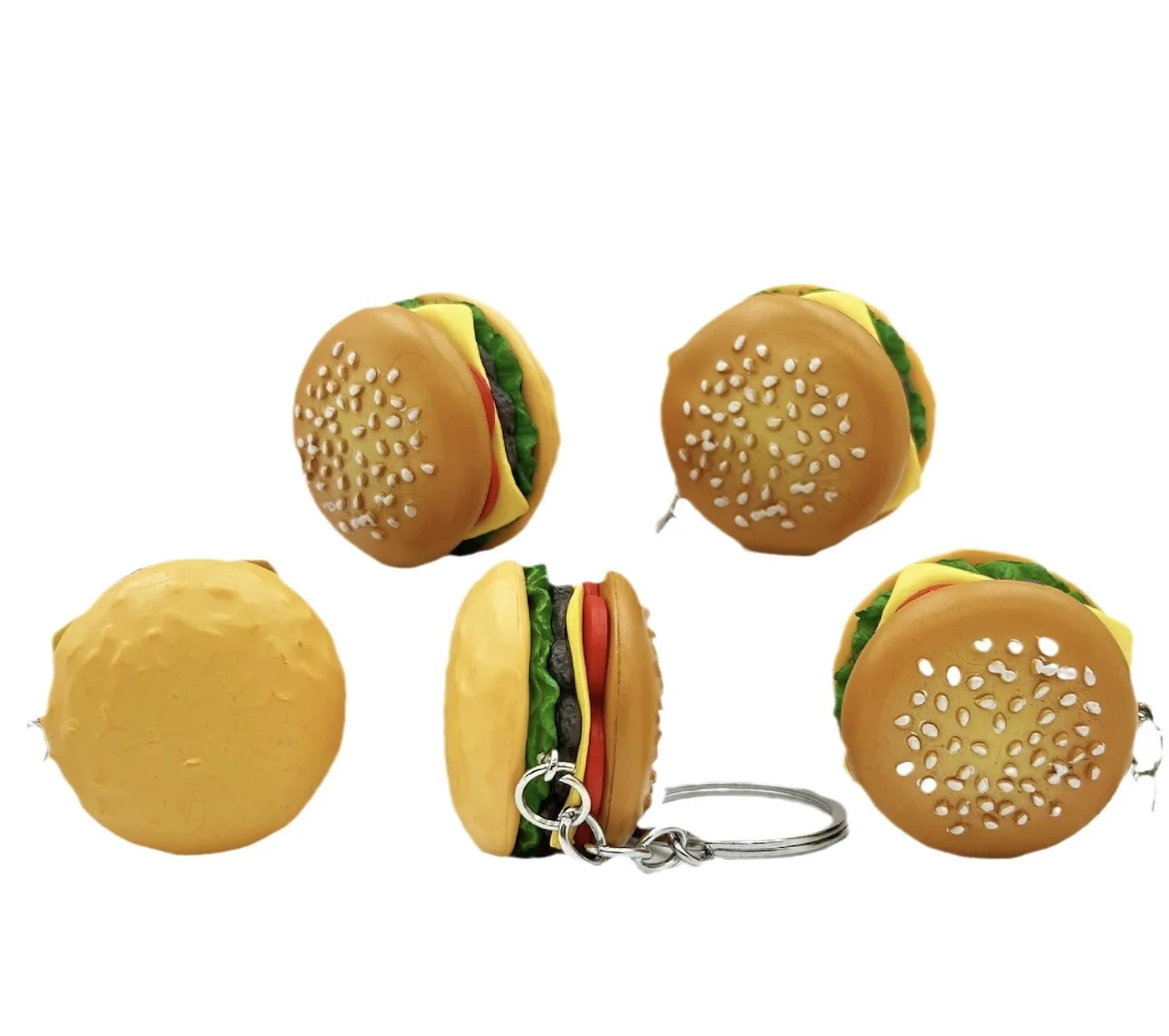 PDANY Hot Selling 3D PVC Hamburger Keychain Metal Alloy Food Cake Key Chains Chips Woman Purse Bag Charms