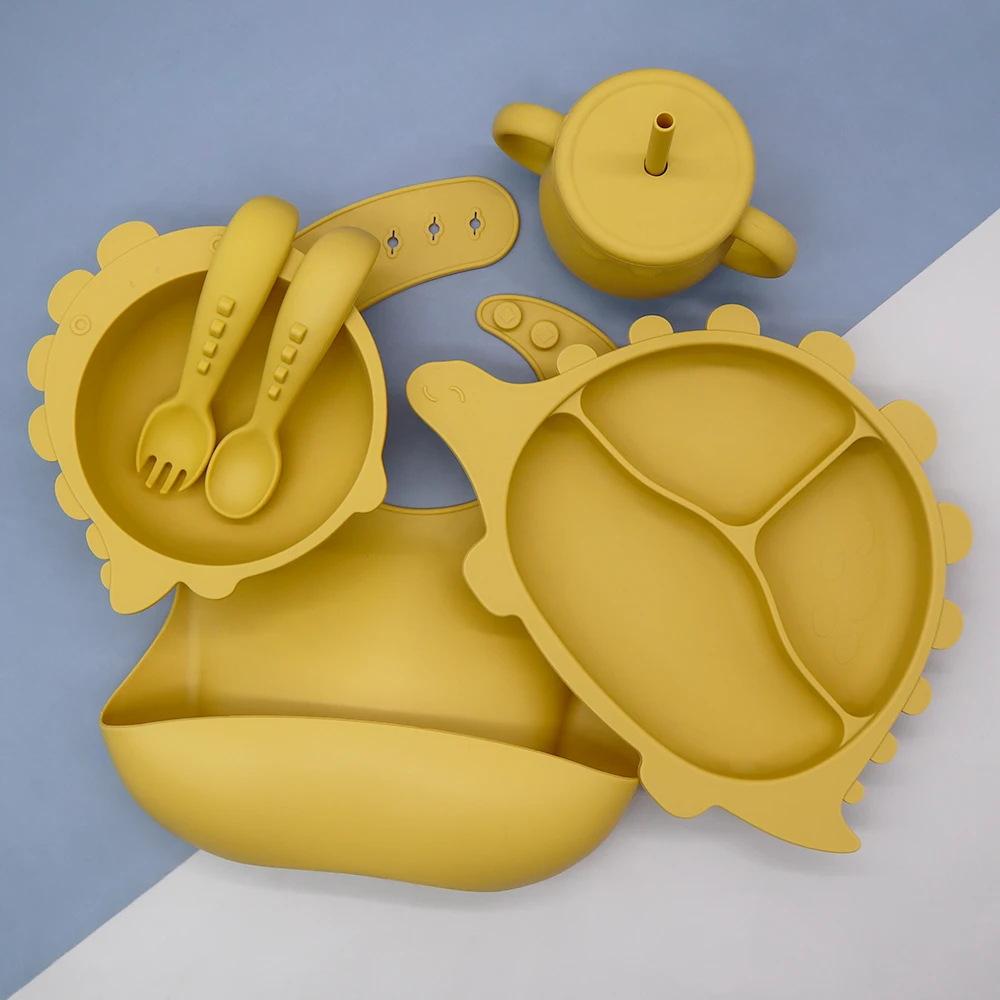 Factory OEM Dinosaur Cartoon Animal Suction Plate Bowl Silicone Children Feeding Set Baby Tableware Sets