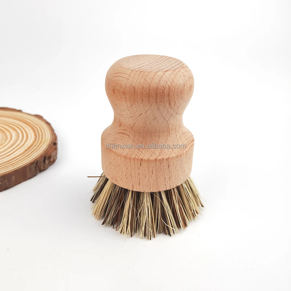 Hot Selling Kitchen Cleaning Brush Sisal Thick Brown Short Handle Round Dish Brush Dishwashing Bamboo Wood Pot Brush