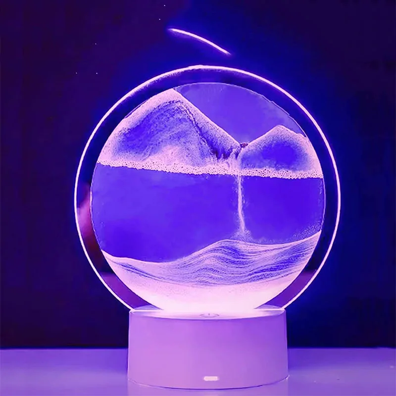 Moving Sand Art Table Lamp 3D Deep Sea Sandscape Quicksand Lamp 360 Rotating Hourglass Lights 7 Color Changing Sand Motion Lamp