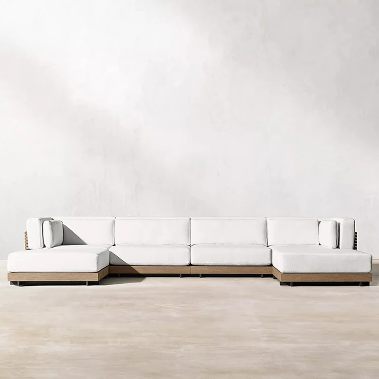 Hotel Patio Luxury Couch Backyard Outdoor Furniture Set Garden Teak Wood Sectional L Shape Sofa With Coffee Table