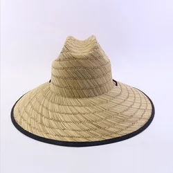 Custom sombrero summer wide brim hand made natural straw lifeguard hat with printed under brim Fabric beach hats