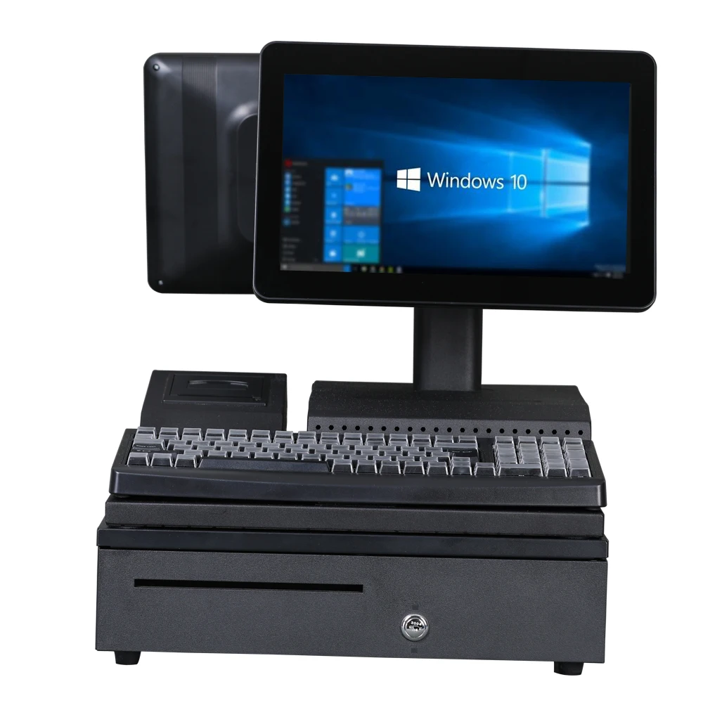 Jesen POS 14 дюймов с сенсорным экраном система Win10 для супермаркета или малого бизнеса термопринтером и денежным ящиком