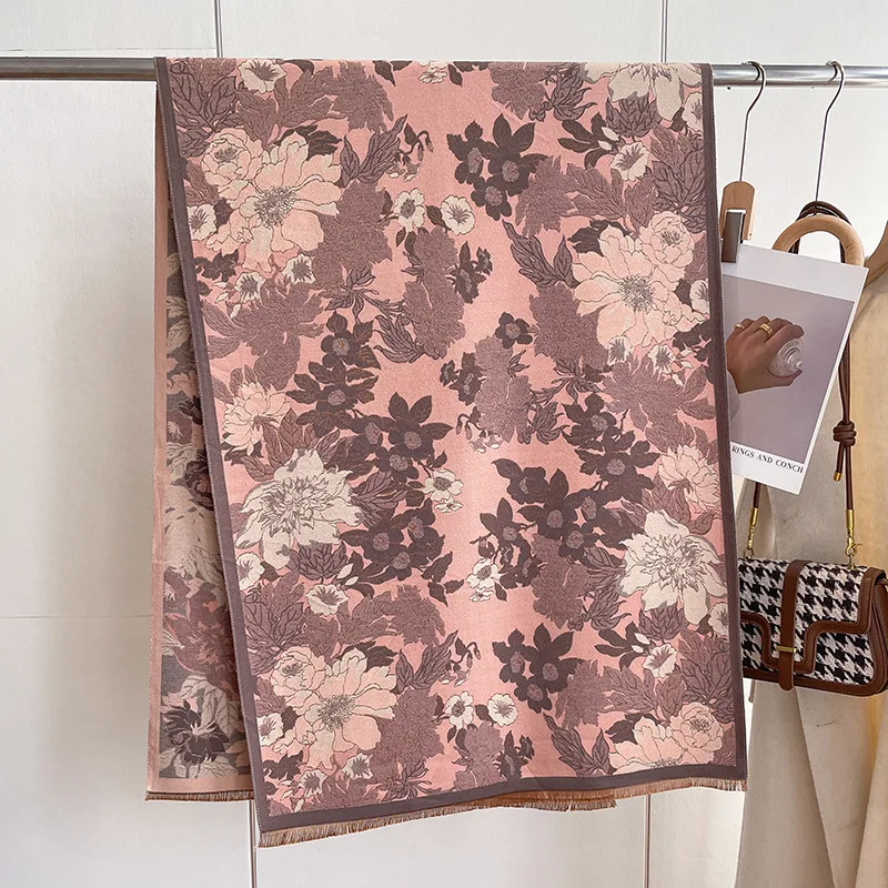 Autumn Winter LadiesThick Warm Pashmina Scarves Shawls Elegant Flower Imitation Cashmere Tassels Scarf