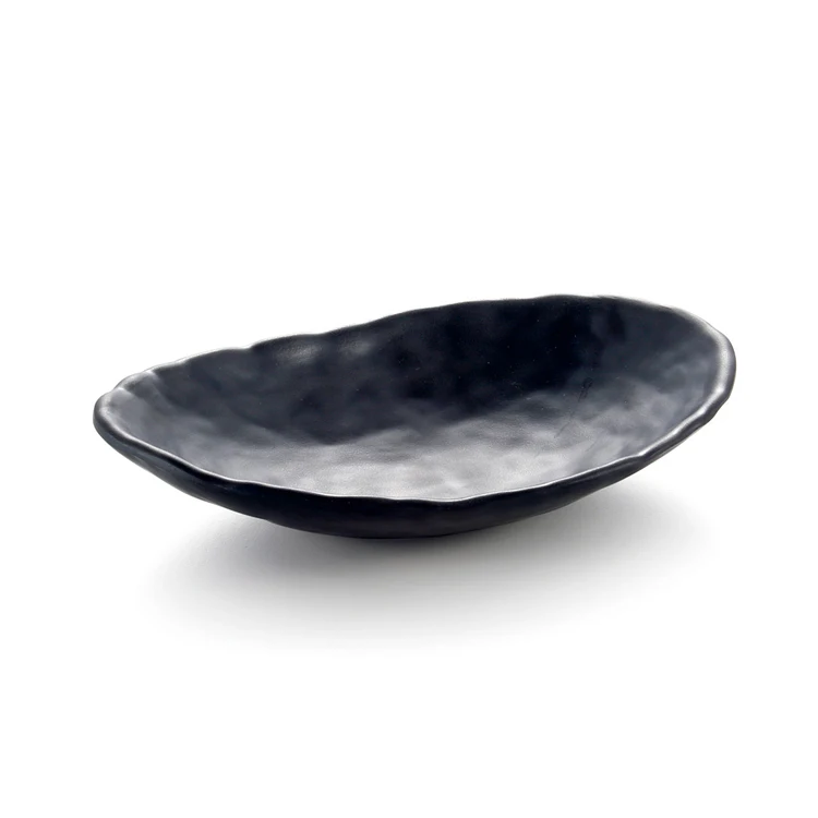 Unbreakable Plastic Black Melamine Boat Shape Display Snack Salad Plate