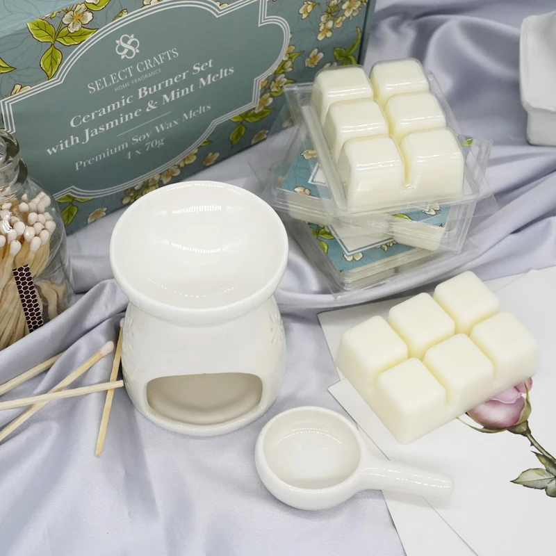 New Design Wholesale Custom Home Decor Incense Ceramic Wax Melt Oil Burner Scented Wax Tablet Gift Set