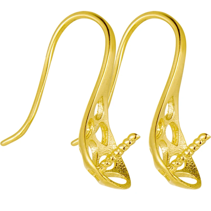 Au750 18K Gold Hook Earring component earring Holder Mounts for Pearls GEM stones earrings making
