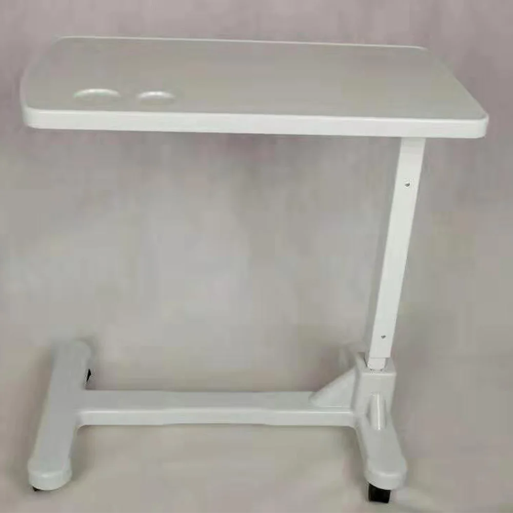 Portable Hospital Bedside Table Plastic Metal Furniture Equipment with Raise/Lower Function for Use with Hospital Beds