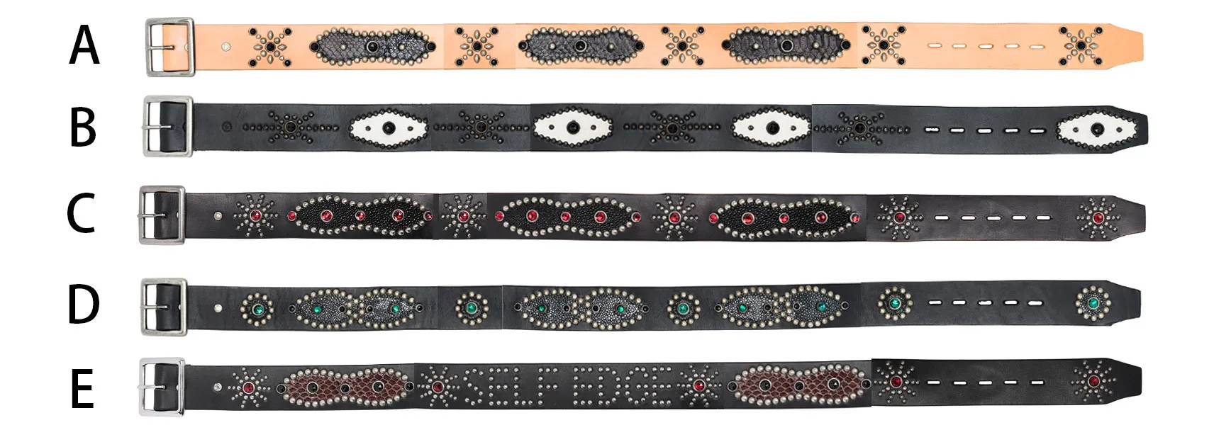 Studded Belt Self Edge STINGRAY Peanut Belt Cowhide Black Leather Nickel Buckle