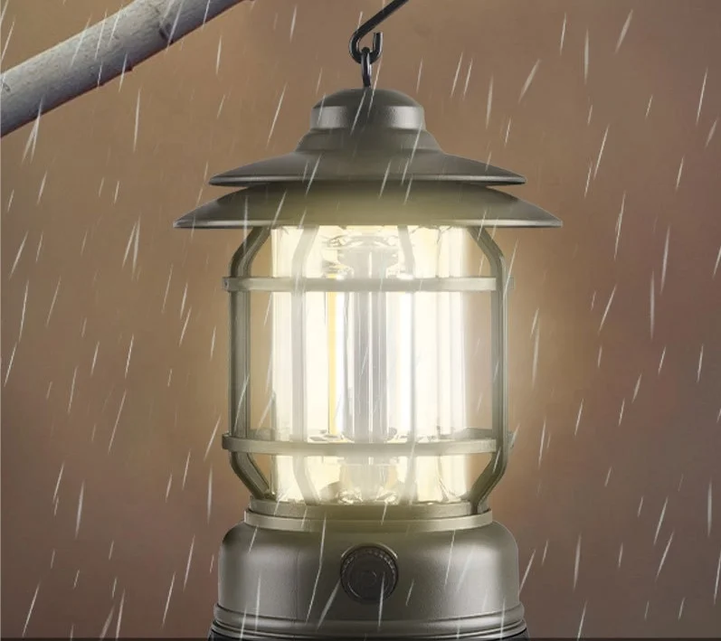 Hanging Hook Dimming Switch Portable AA Battery Vintage COB LED Camping Light Outdoor Tent Retro Lantern Light