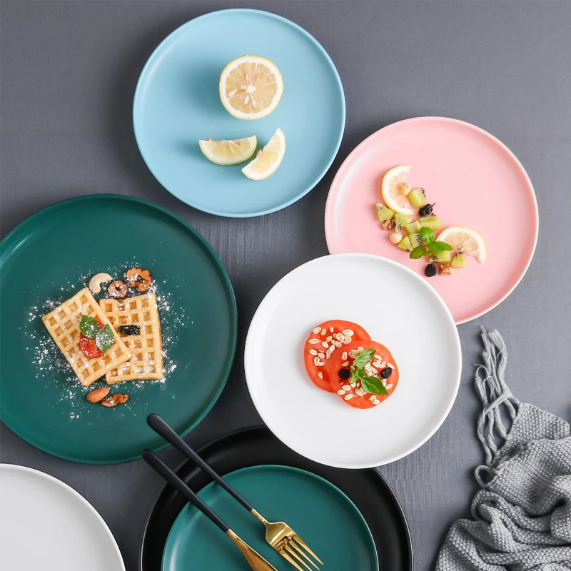 Factory Direct Nordic 8 Inch Creative Matte Ceramic Spaghetti Pizza Ceramic Round Plate