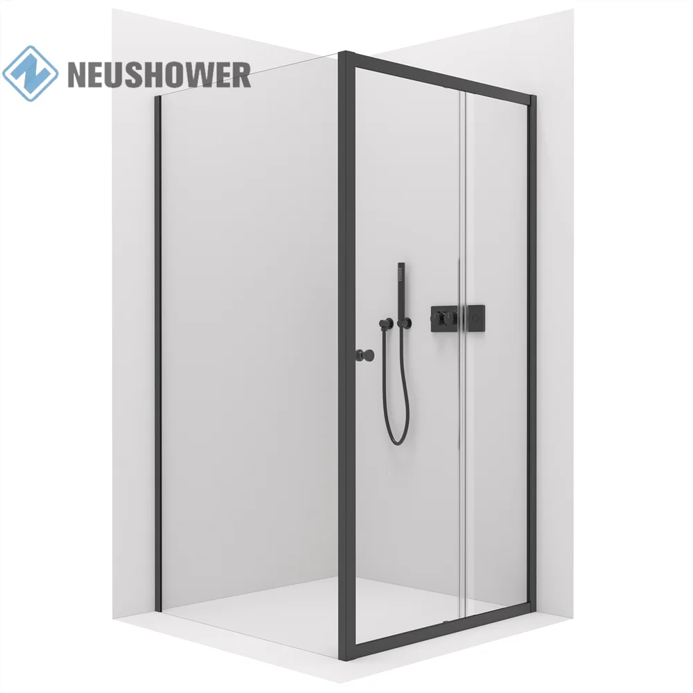 2023 New Design Chrome Black Framed Sliding Door Shower Cabin Safety Glass Bathroom Shower Enclosure Shower Room