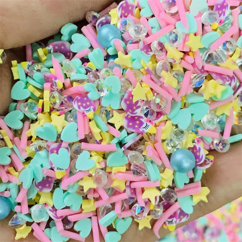 100g/bag Cartoon Purple Unicorn Slices With Star Polymer Clay Sprinkles for Photo Frame Phone Case Scrapbook DIY Decorations
