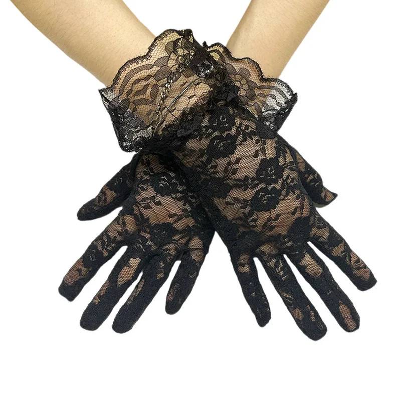 Wholesales In Stock Black Floral Sexy Lace Gloves Mesh Opera Gloves White Lace Gloves For Women
