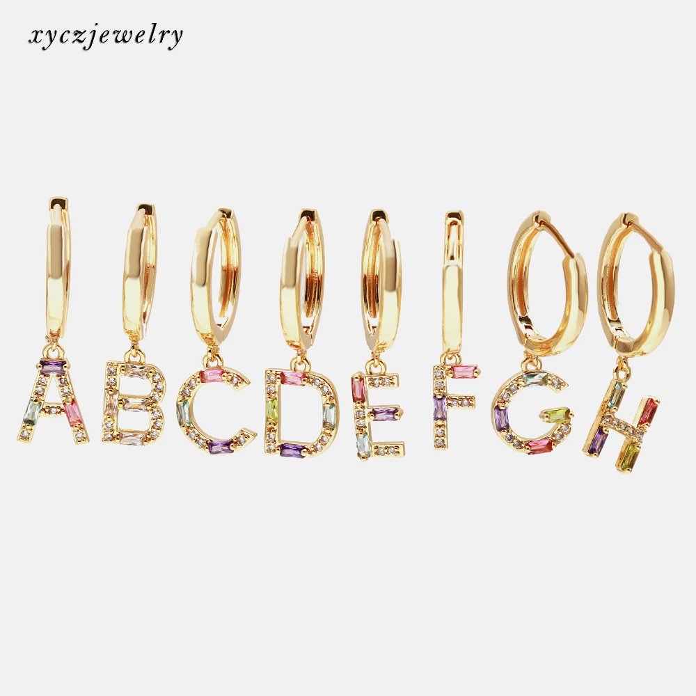Custom Luxury Fashion Jewelry Diamond Letter Gold Small Initial Letter Earrings