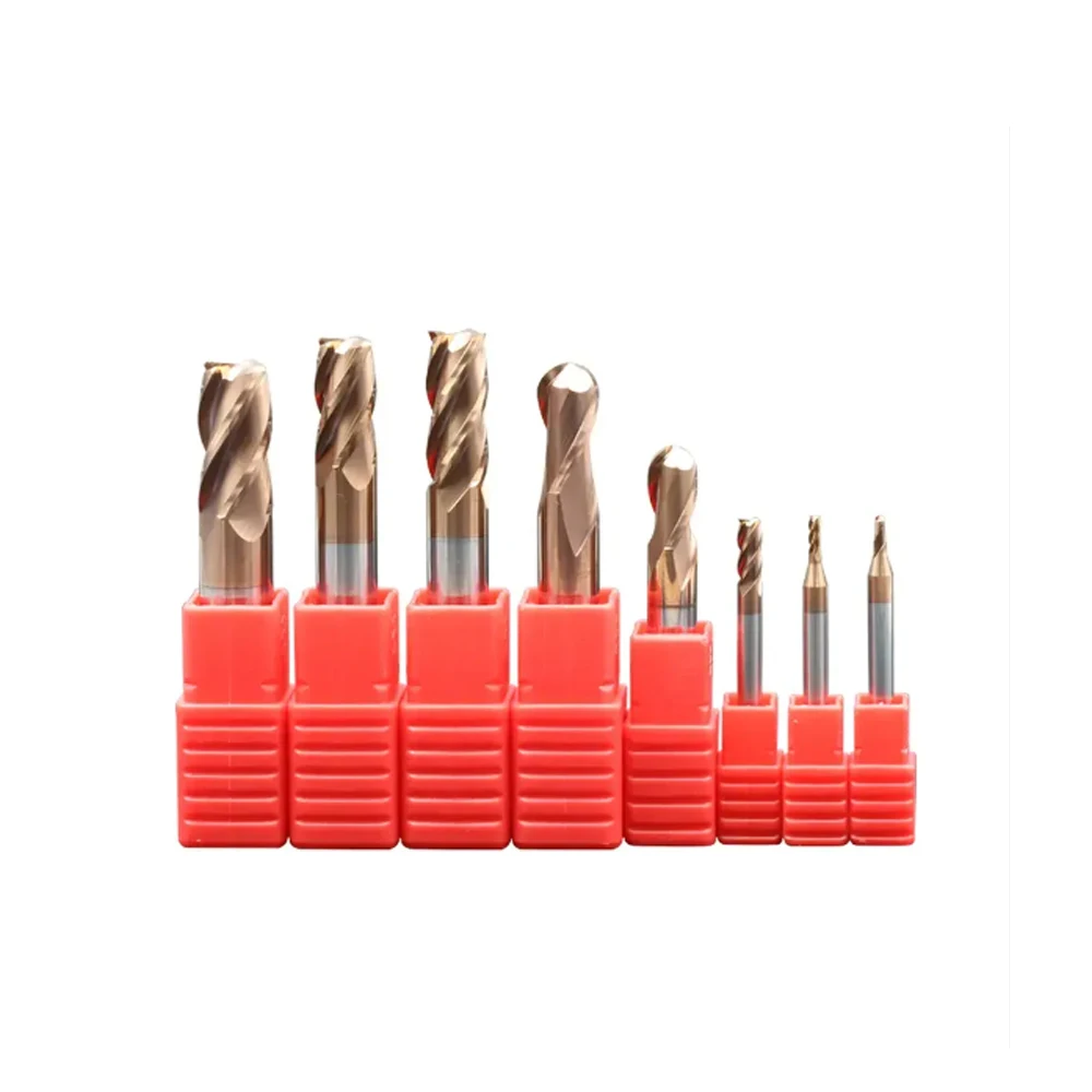 HOANYORE R0.5-R10.0 Hard alloy tungsten steel yellow coated end mills  Copper Coating HRC55 Carbide Milling Cutter