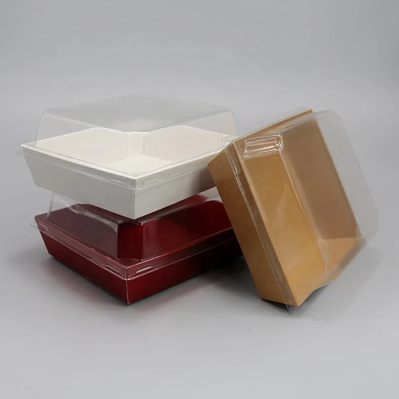 Custom design sushi paper food box cake disposable paper container with PET lid