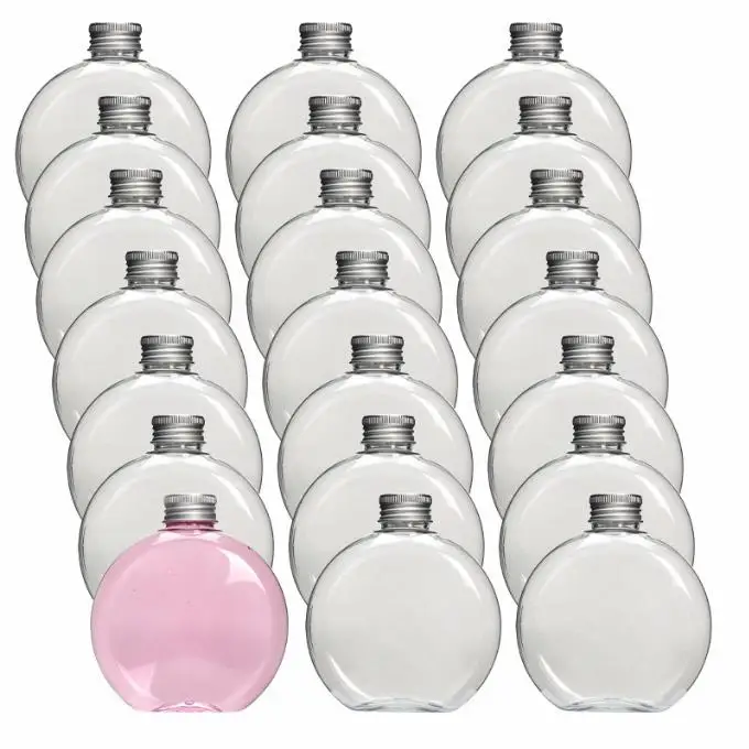 Customized High-quality 500ml 16 oz Flat Round Empty Oval PET plastic Beverage Juice Bottle for juice packing with Aluminum lid