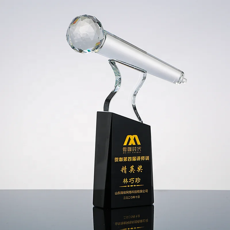 Creative VIP Music Glass Crystal Trophy Customized Microphone Singers Award