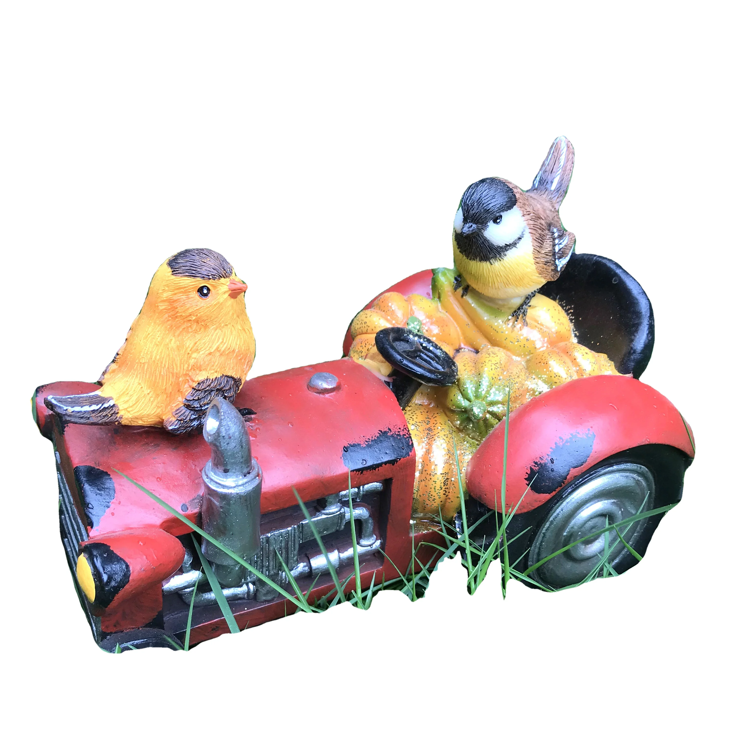 Vintage Style Red Harvest Tractor with Birds Decoration