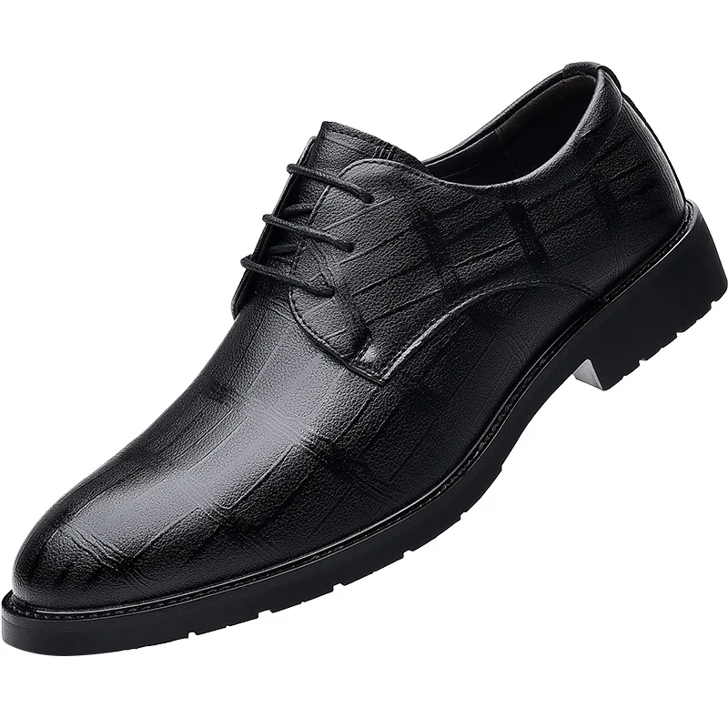 PDEP 6cm height increase lace up black formal dress shoes faux leather elevator shoes for men
