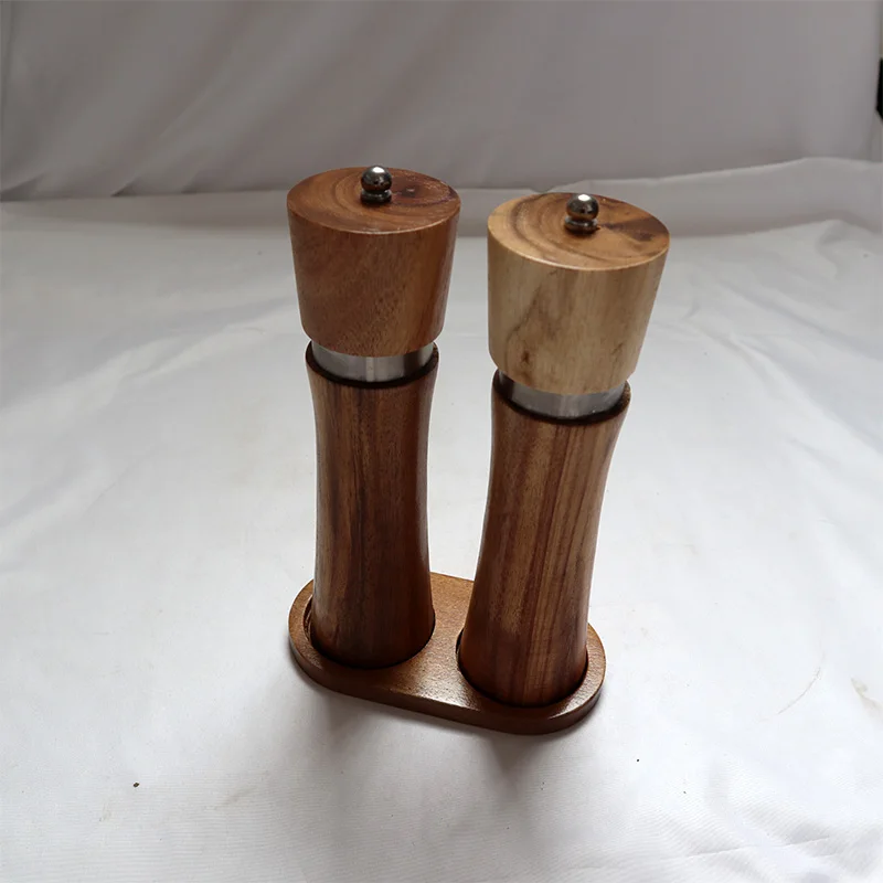 Salt and Pepper Grinder Set, Wood Pepper Mills, Wooden Salt Grinders Refillable Manual Pepper Grinder