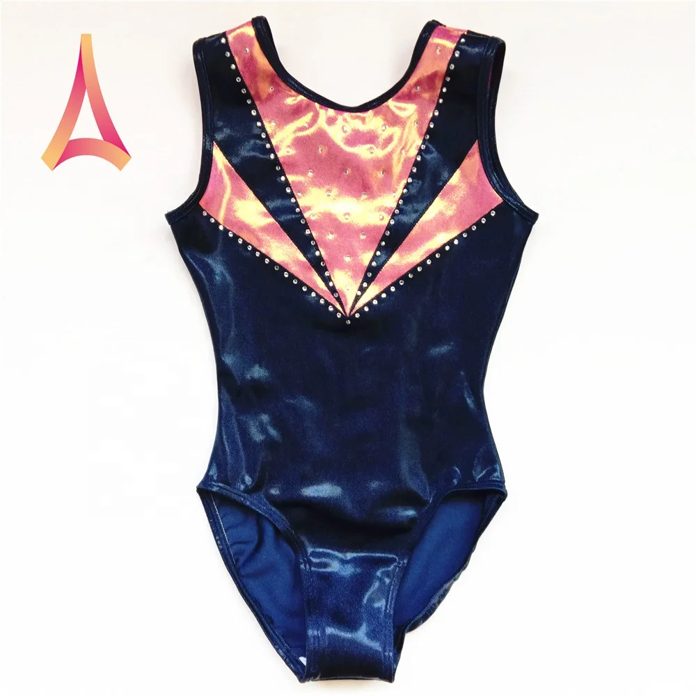 Scoop-back One-piece Athletic Tank Gymnastics Leotard for Girls Rhinestone Detailed