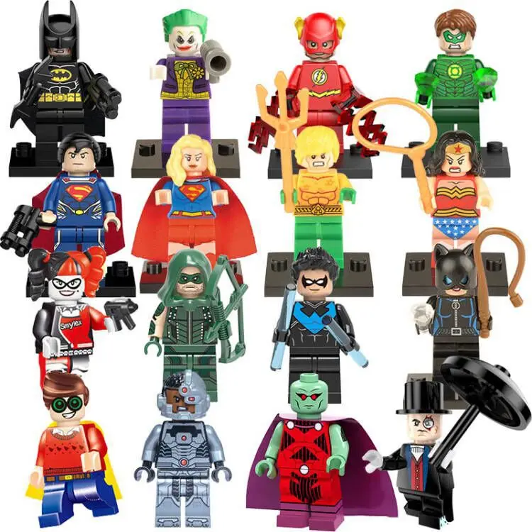 16Pcs DC Super Heroes Bat-man Wonder Woman Aquaman The Flash Building Blocks Mini Figure Toys