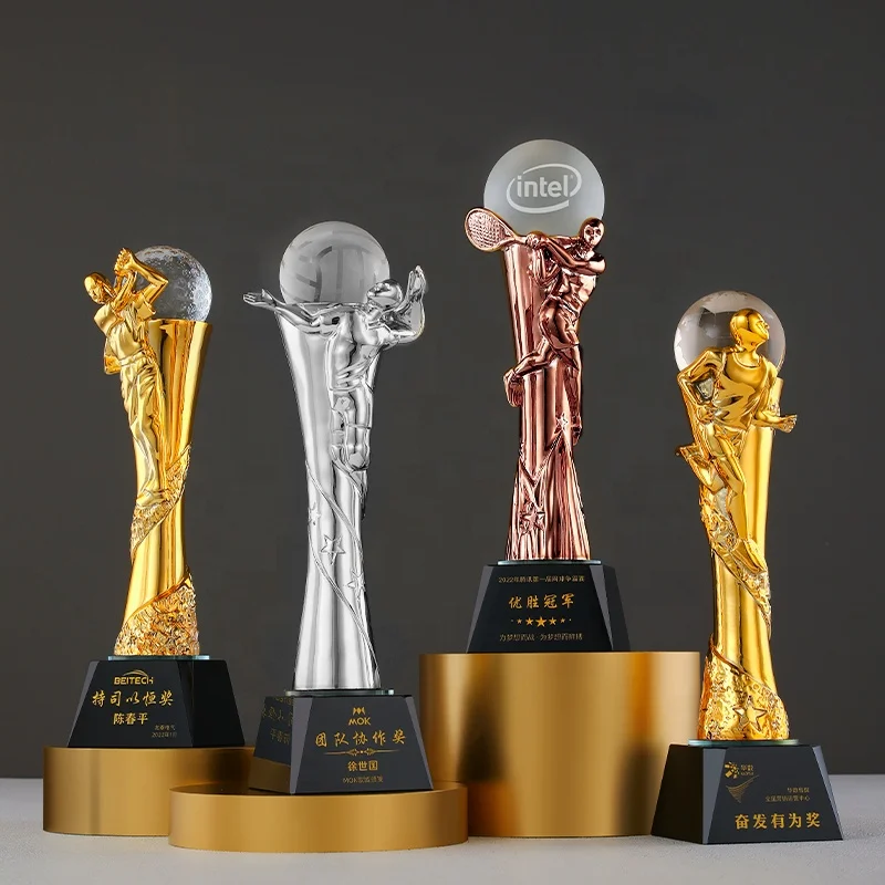 Crystal Sports Award Trophy Company Honor Victory Commemorate Custom Metal Resin Volleyball Basketball Golf Ball Crystal Trophy