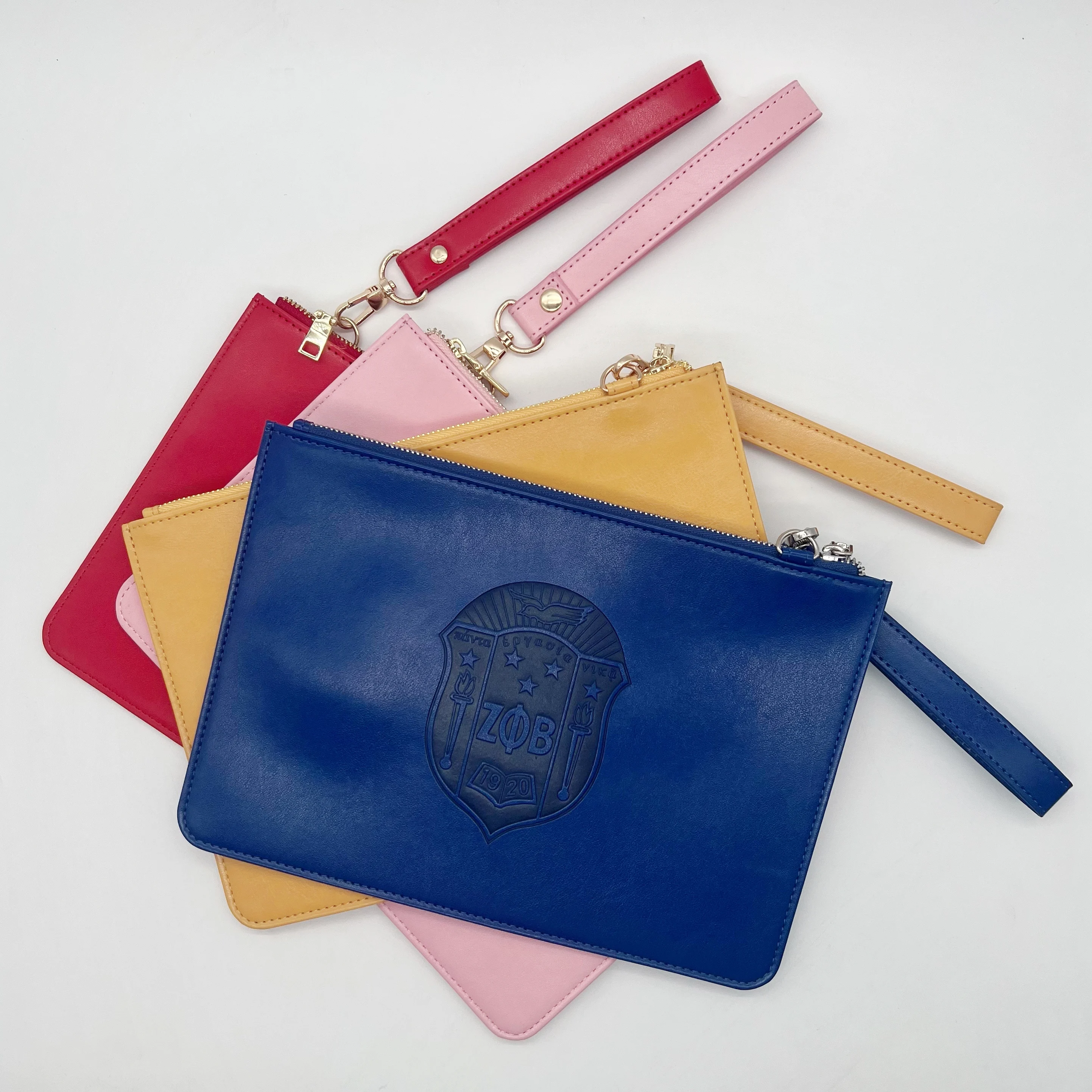 2024 Newly Design Valentines Gifts DST Large Leather Clutch Wristlet Large Zeta Phi Beta Sorority Wristlet Bag with Strap
