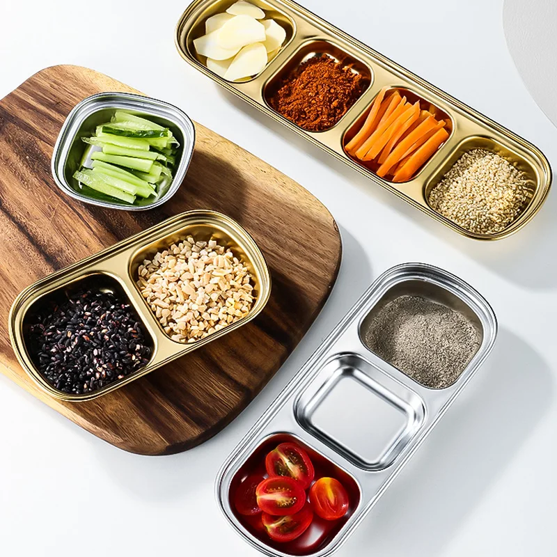 Kitchen Accessory Square Soy Sauce Dish Stainless Steel 1/2/3/4 Grid Korean Seasoning Sauce Dip Bowls
