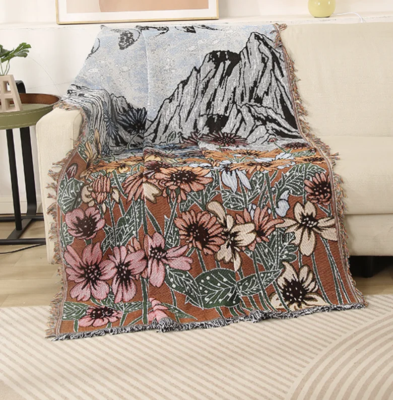 Floral Throw Blanket Picnic With Tassel Sofa Bed Decorative Boho Sofa Cover Blankets Plaid For Nordic Ins Style