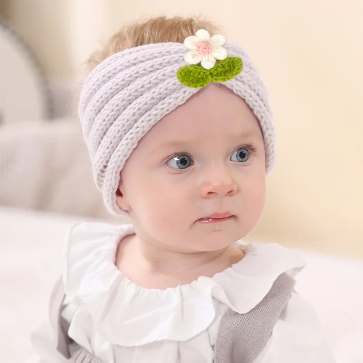 Children Hairbands Infants And Toddlers Autumn And Winter Warm Wool Pure Color Green Leaf Flower Headdress
