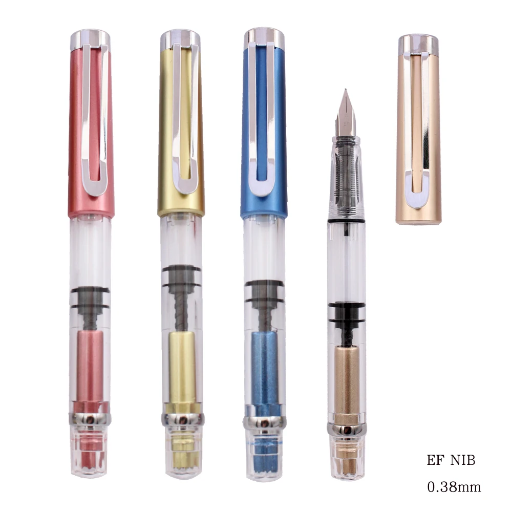 Transparent student fountain ink pen with custom logo EF Nib 0.38mm plastic ABS luxury fountain pens