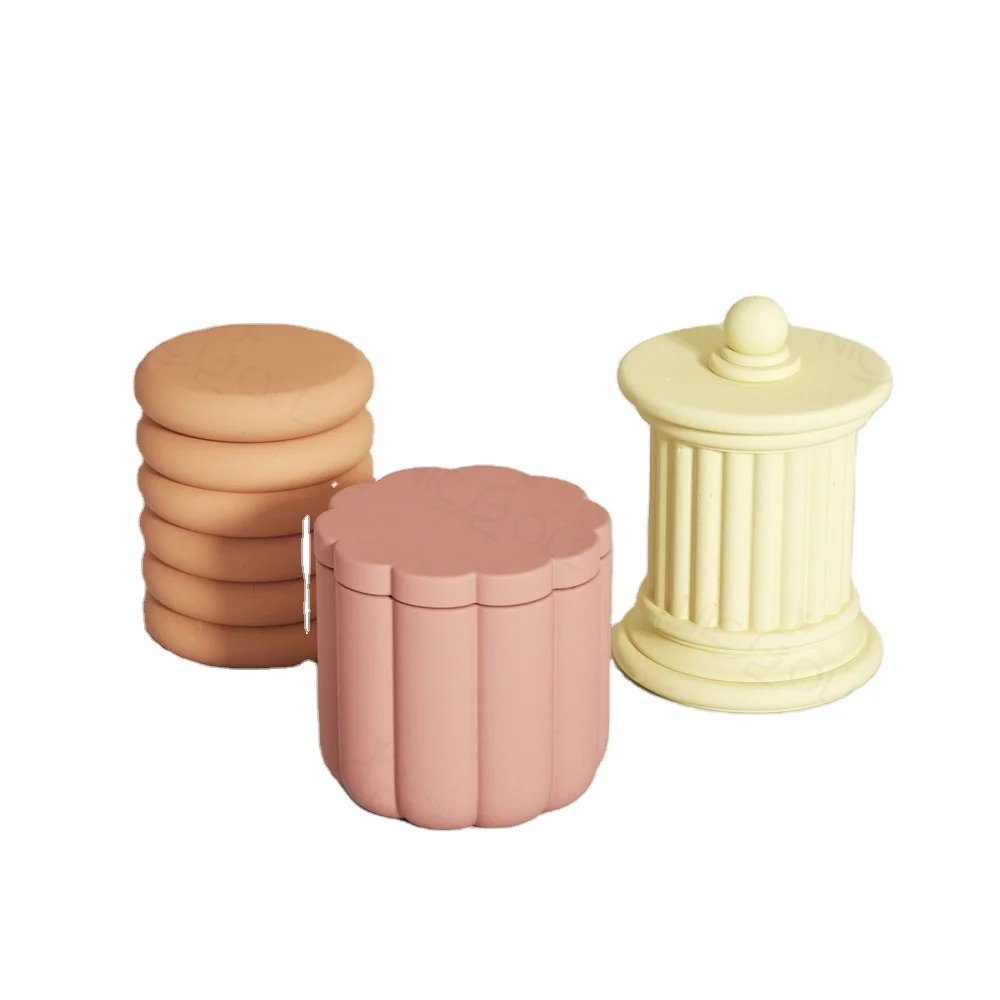 Nicole Home Decoration Concrete Cement Resin Candle Jar Vessel Container With Lid Storage Pot Planter Silicone Mold