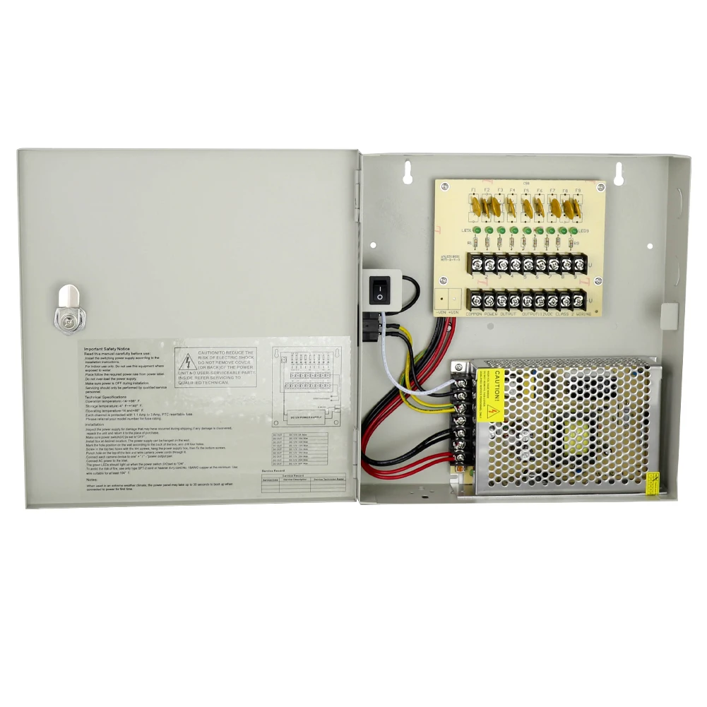 AC-DC 12v 10a 9 Channels power supplies  cctv power supply box