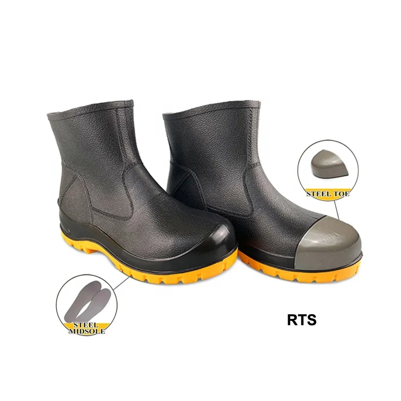 18CM New Style Lightweight Toe Cap Rain Shoes Industrial Oil Resistant Steel Toe Steel Midsole PVC Safety Ankle Rubber Boots