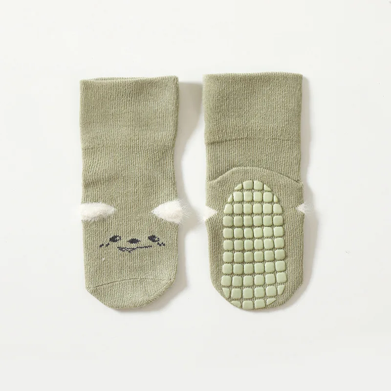 Breathable dotted non-slip grip children floor socks cute cartoon cuffed baby socks mid-tube socks