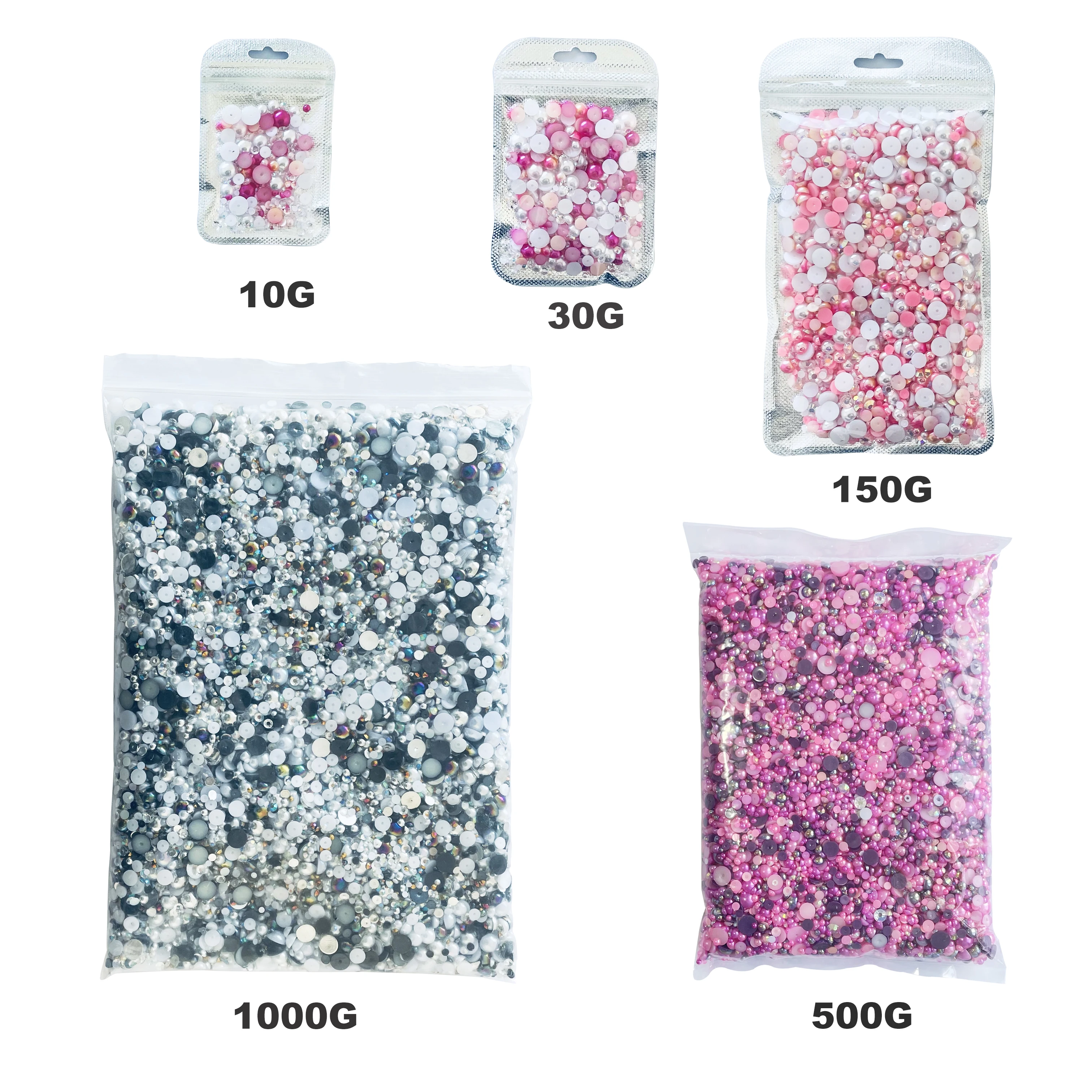 Customized 150g/4500pcs Mix Pearls Rhinestone Mix Sizes Color 3-10mm ABS Half Round Pearl Transparent Jelly AB Resin Rhinestone