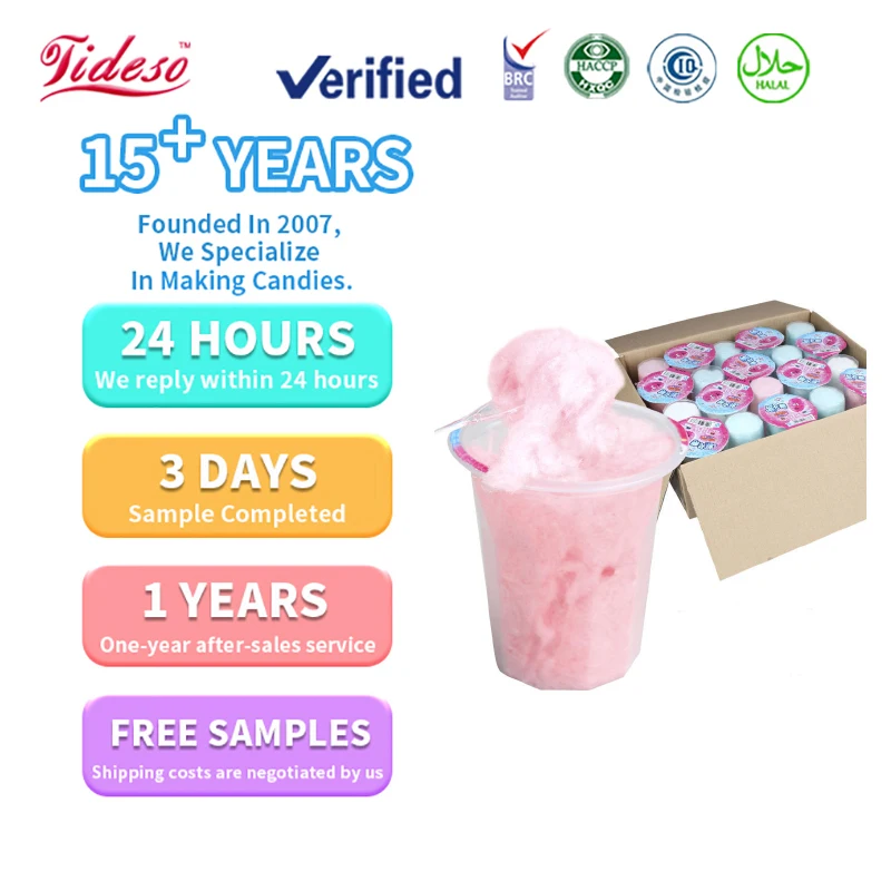 2024 Wholesale Factory Brushed Cup Cotton Candy Handmade Kids Nostalgic Childhood Snack Food Halal Sweets Marshmallow Candy