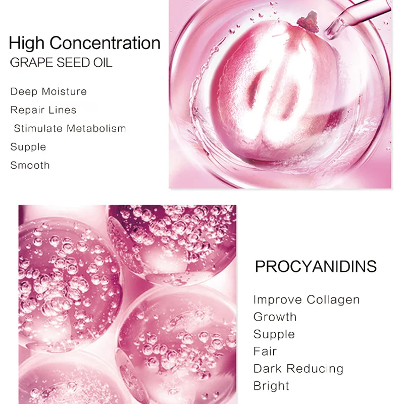 OEM Private Label 5pcs/box Deep Moisture whitening skin care High Concentration grape seed facial mask for daily care