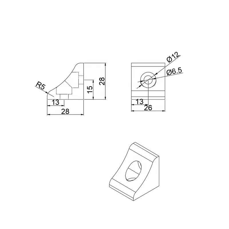 Durable 2 Hole 3030H Strong Bracket 30x30 Extrusion Profile 28*26mm for Extruded Aluminium Industrial
