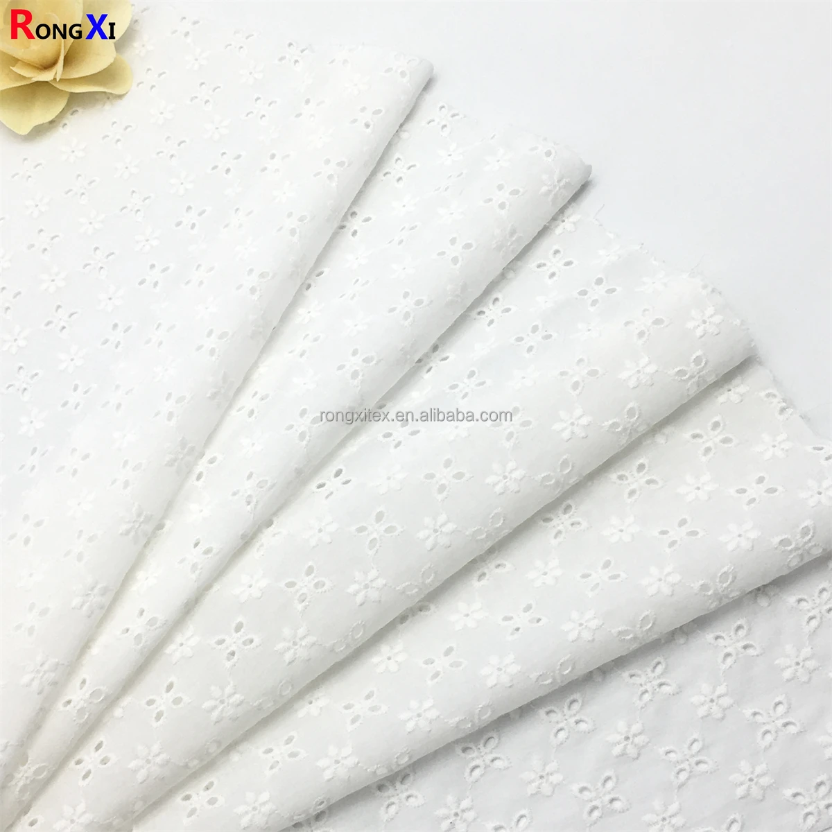 Wholesale Custom RXF0565 100% Cotton Greige Voile Lace Fabrics Chicken Embroidery with Holes Woven Fabric For Kids