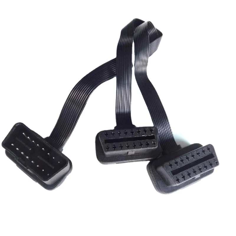 Ultra Thin High Quality OBDII Extension Cables Right Angle OBD II 2 16 PIN Y Splitter Cable 1 Male to 2 Female OBD Socket Plug